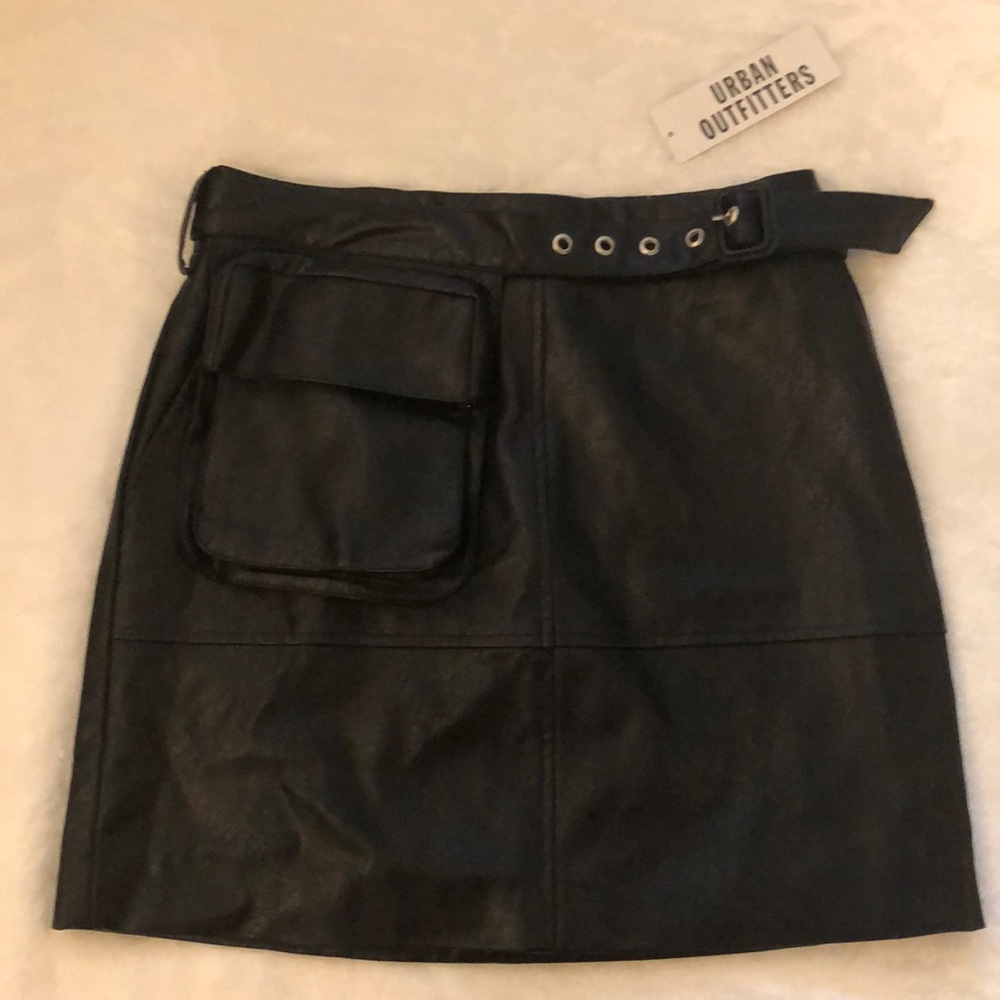 Black faux leather skirt with removable belt bag.